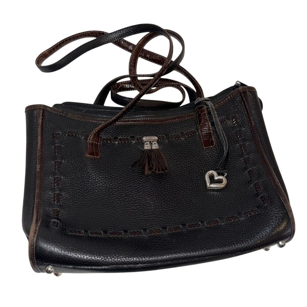 VINTAGE BRIGHTON black leather silver hardware western style shoulder bag - Picture 1 of 5